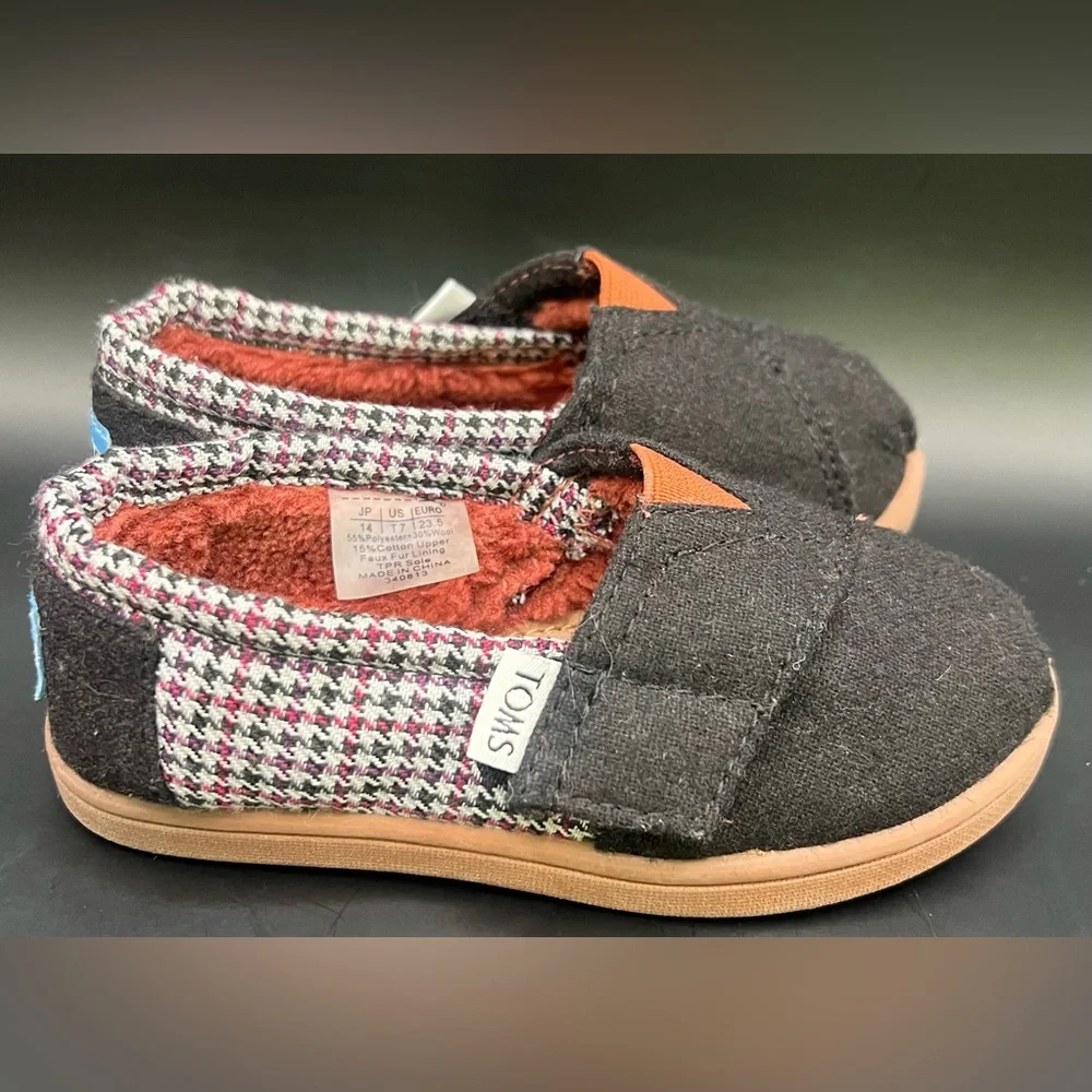 TOMS- Houndstooth Toddler Black and‎ Tan Shoes-T7 - Picture 2 of 6